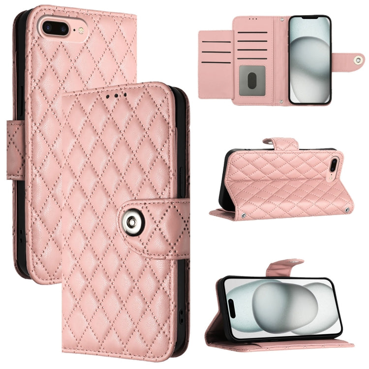 Rhombic Texture Flip Leather Phone Case with Lanyard