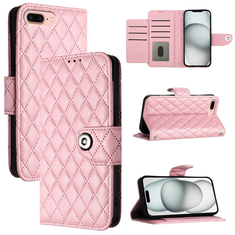 Rhombic Texture Flip Leather Phone Case with Lanyard
