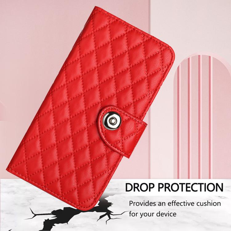 Rhombic Texture Flip Leather Phone Case with Lanyard