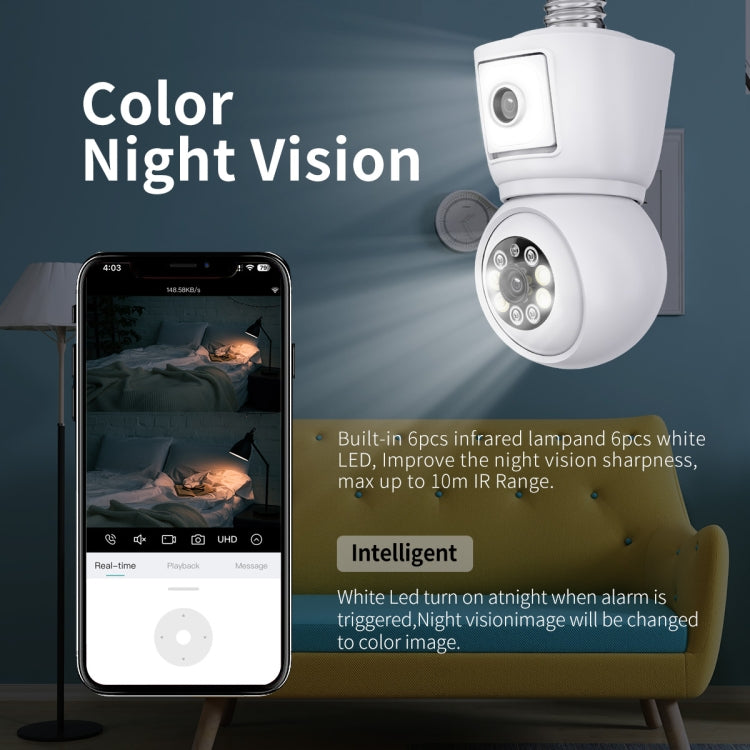 ESCAM QF202 E27 2x2MP Dual Lens Motion Detection Waterproof WiFi IP Two Way Audio Night Vision Camera