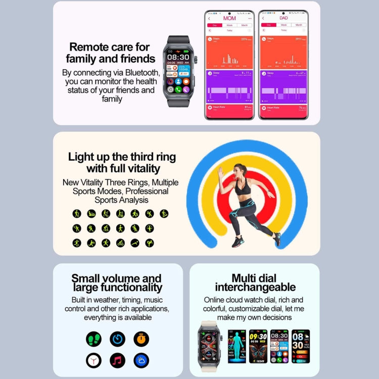 TK79 1.47 inch IP68 Waterproof Smart Watch, Support ECG / Blood Glucose / Blood Oxygen Monitoring / Uric Acid