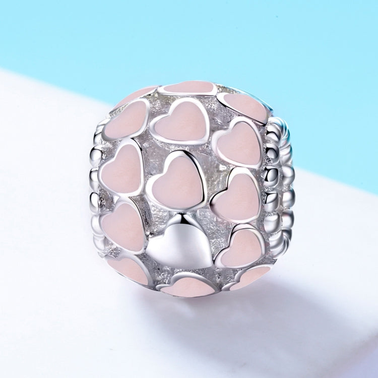 S925 Pure Silver Pink Heart-shaped Diamond Beads