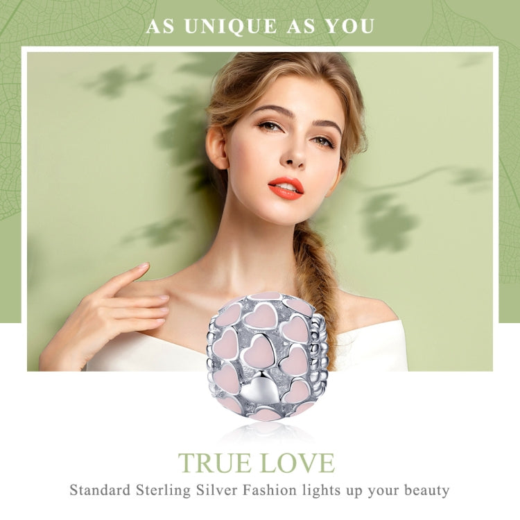 S925 Pure Silver Pink Heart-shaped Diamond Beads