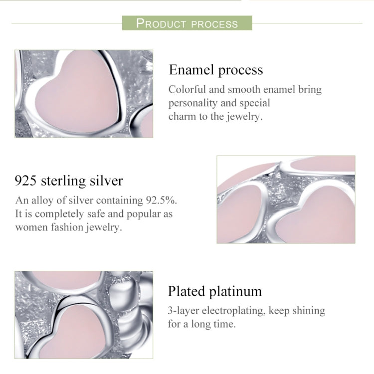 S925 Pure Silver Pink Heart-shaped Diamond Beads