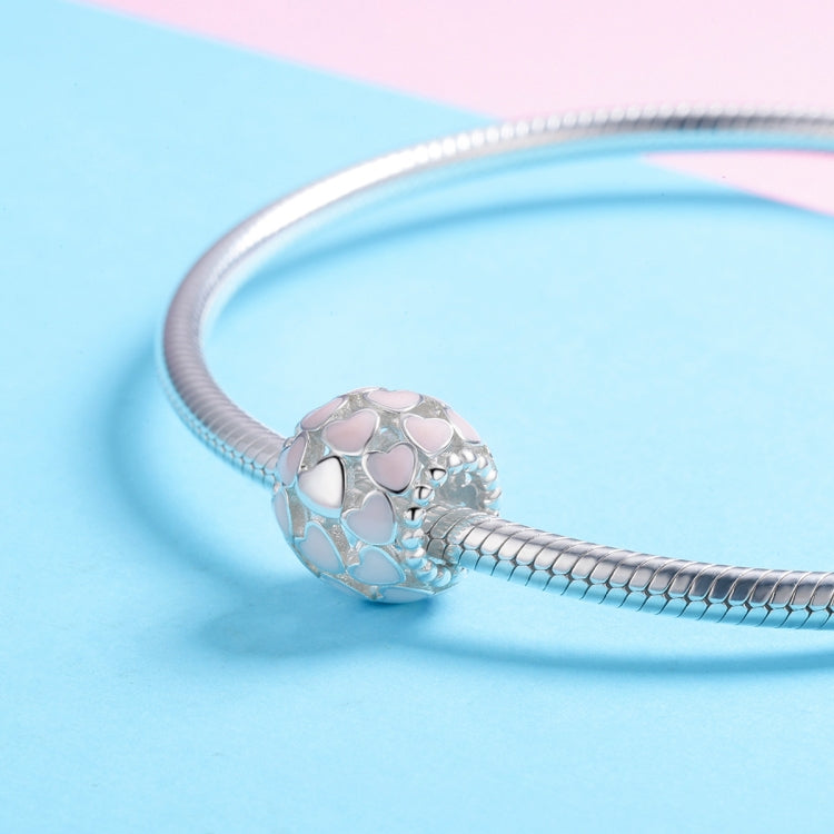 S925 Pure Silver Pink Heart-shaped Diamond Beads