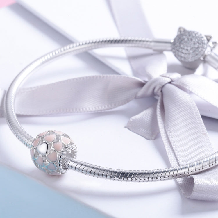 S925 Pure Silver Pink Heart-shaped Diamond Beads