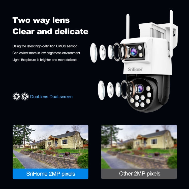 SriHome SH048 2MP + 2MP Humanoid Tracking Smart Night Vision Dual Lens IP Camera