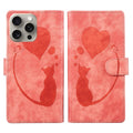 Pen Heart Cat Embossed Leather Phone Case