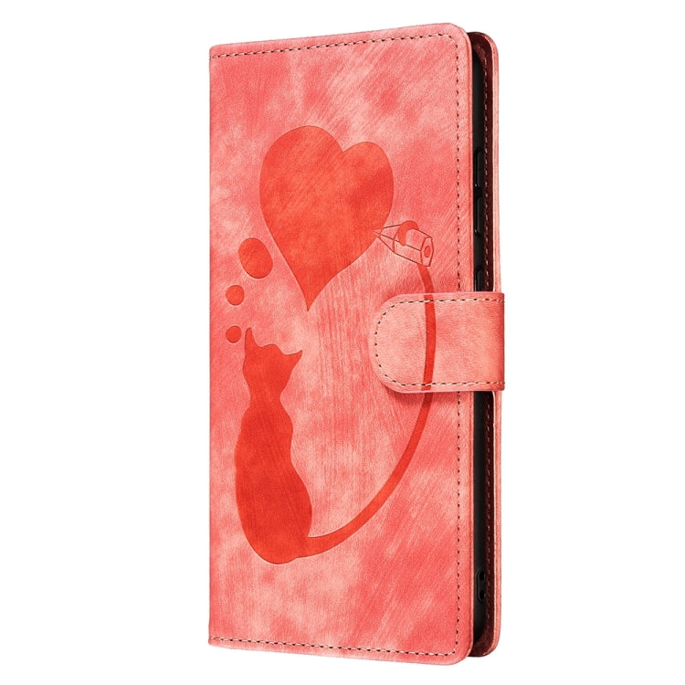 Pen Heart Cat Embossed Leather Phone Case