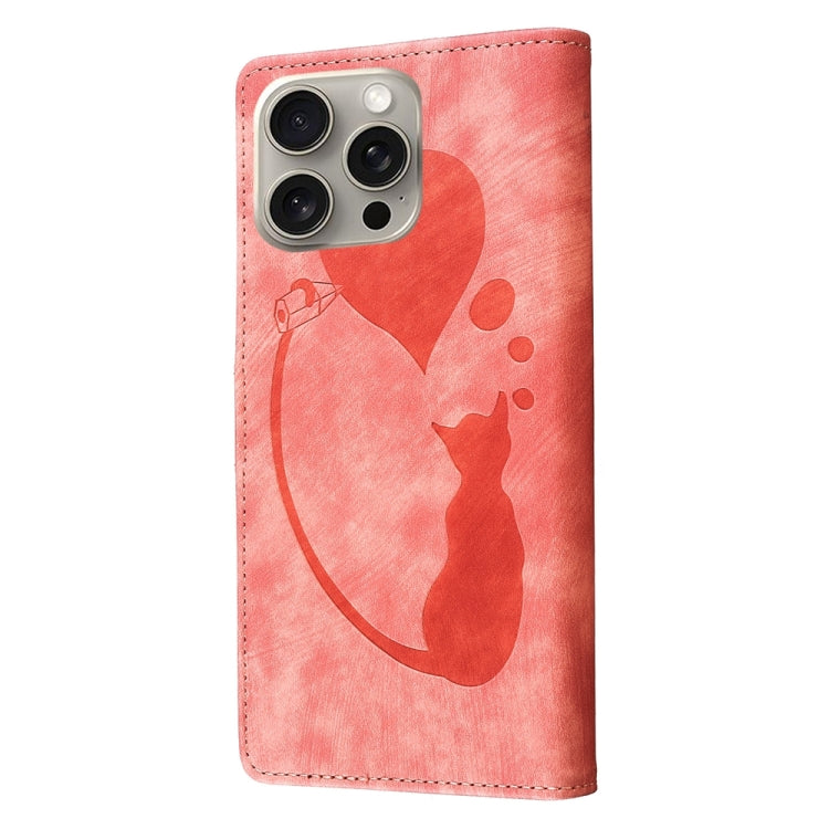 Pen Heart Cat Embossed Leather Phone Case