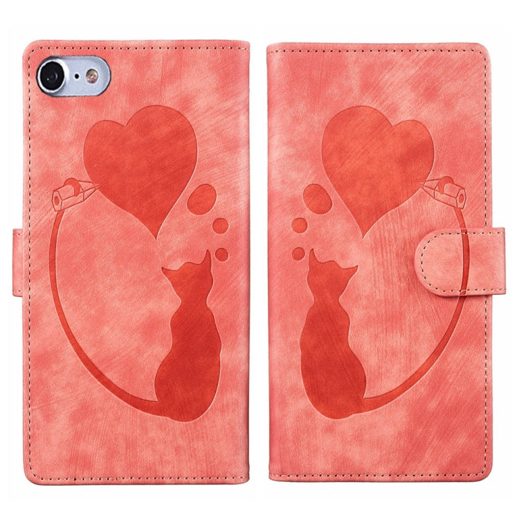 Pen Heart Cat Embossed Leather Phone Case