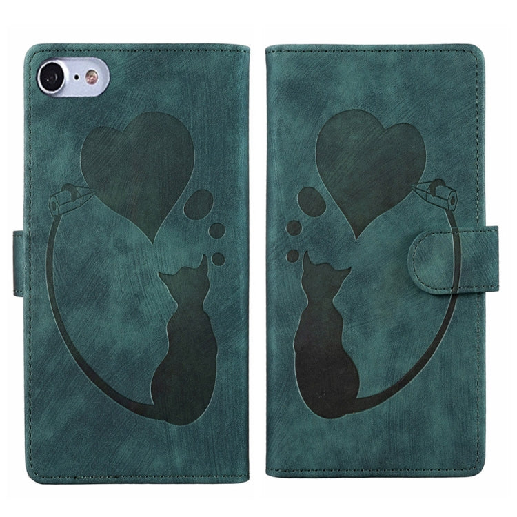 Pen Heart Cat Embossed Leather Phone Case