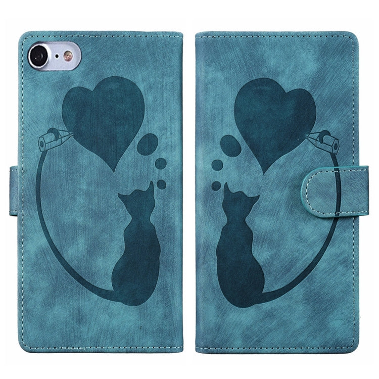 Pen Heart Cat Embossed Leather Phone Case