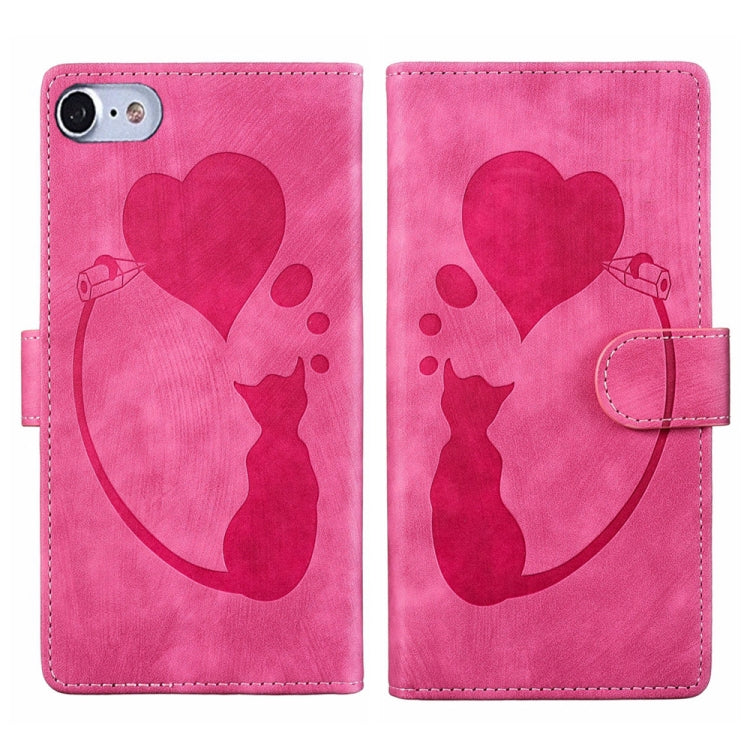 Pen Heart Cat Embossed Leather Phone Case