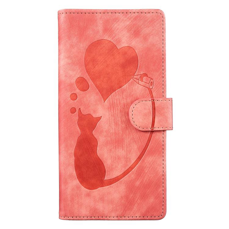 Pen Heart Cat Embossed Leather Phone Case