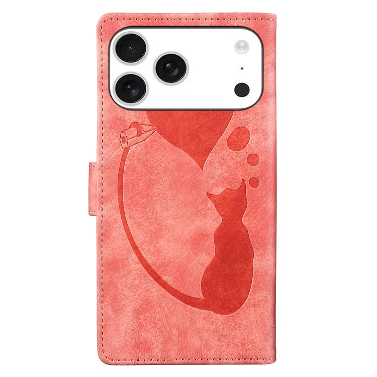 Pen Heart Cat Embossed Leather Phone Case