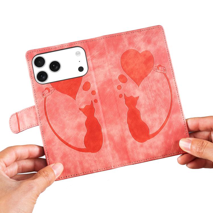 Pen Heart Cat Embossed Leather Phone Case