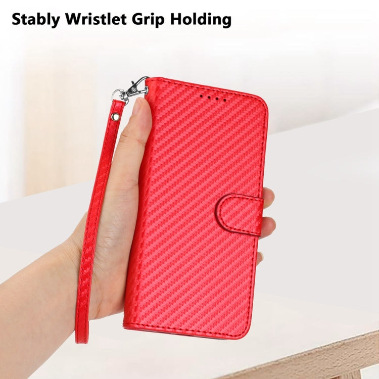 YX0070 Carbon Fiber Buckle Leather Phone Case with Lanyard — For iPhone 13