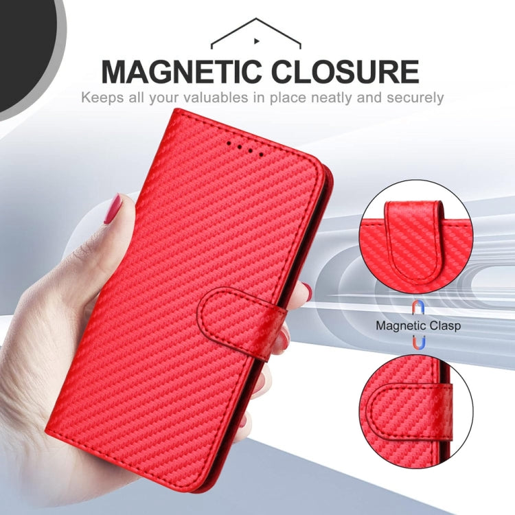 YX0070 Carbon Fiber Buckle Leather Phone Case with Lanyard — For iPhone 13 mini