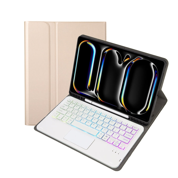 A13B-AS Lambskin Texture Backlight Bluetooth Touch Keyboard Leather Tablet Case with Pen Slot