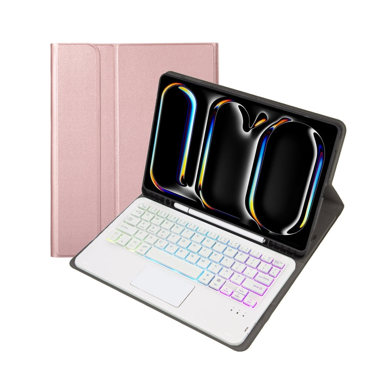 A13B-AS Lambskin Texture Backlight Bluetooth Touch Keyboard Leather Tablet Case with Pen Slot