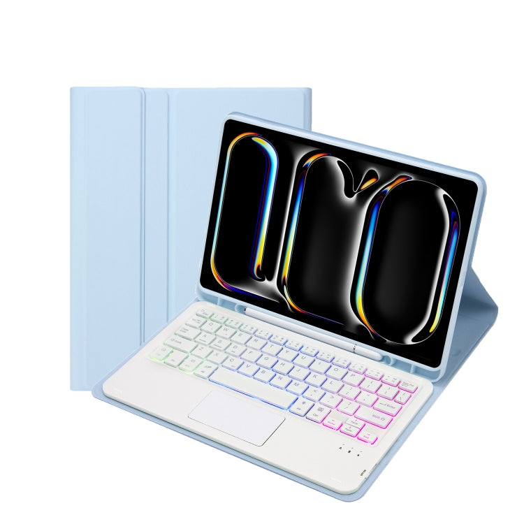 A13B-AS Lambskin Texture Backlight Bluetooth Touch Keyboard Leather Tablet Case with Pen Slot