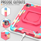 Handle Grip Holder Silicone Hybrid PC Tablet Case with Strap — Camouflage Rose Red