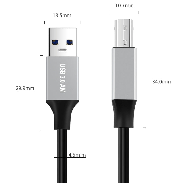 USB 3.0 A Male to USB-B Square Interface Printer Data Transmission Adapter Cable — 0.3m