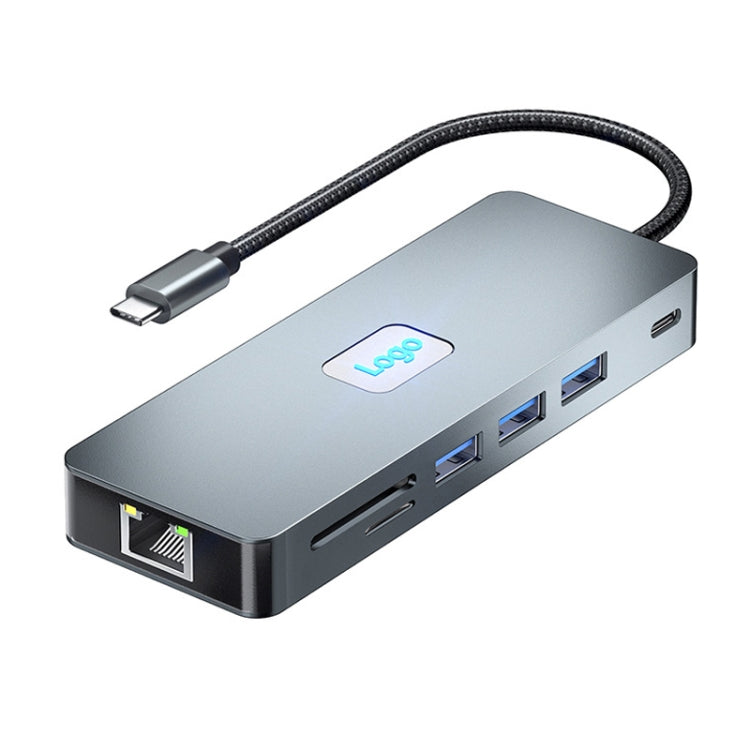 BYL-2411 11 in 1 Type-C HUB Docking Station with 3 x USB3.0, PD100W, SD/TF, RJ45, Type-C, VGA, HDTV, 3.5mm Jack