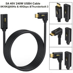 240W USB-C / Type-C Male to Female Multi-function USB 4.0 Elbow Data Extension Cable — view 3