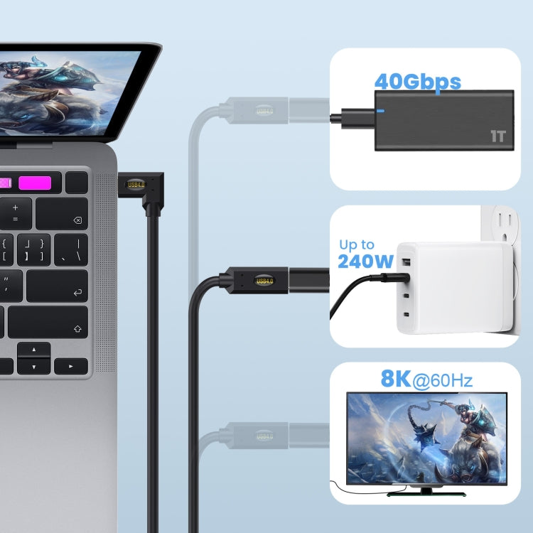 240W USB-C / Type-C Male to Female Multi-function USB 4.0 Elbow Data Extension Cable — view 4