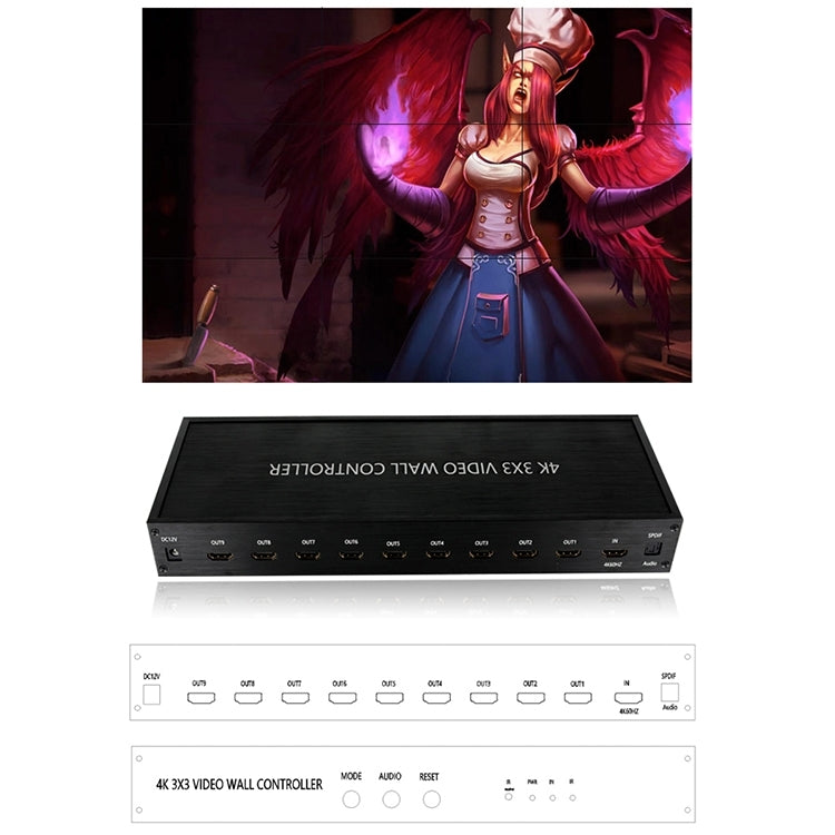 NK-BT88 4K 3x3 HDMI Video Wall Controller Multi-screen Splicing Processor with Remote Controller