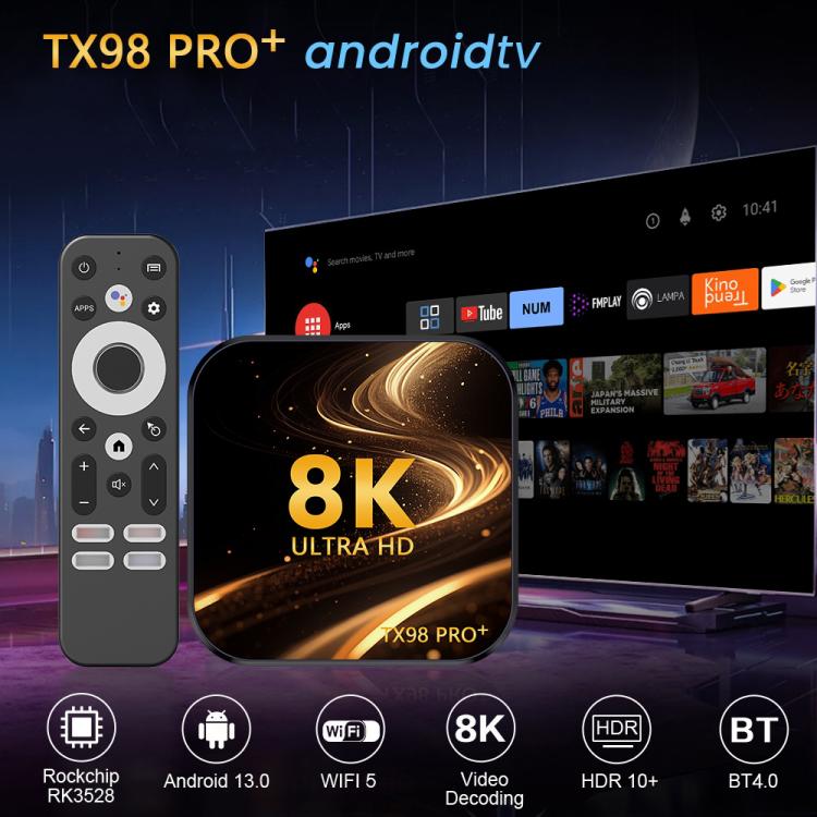 TX98 Pro+ 8K UHD Android 13 Smart TV Box with Remote Control, RK3528 Quad-Core