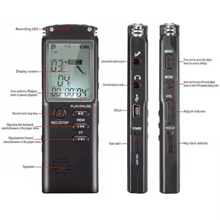 T60 Smart HD Noise Cancelling Voice Recorder MP3 Player