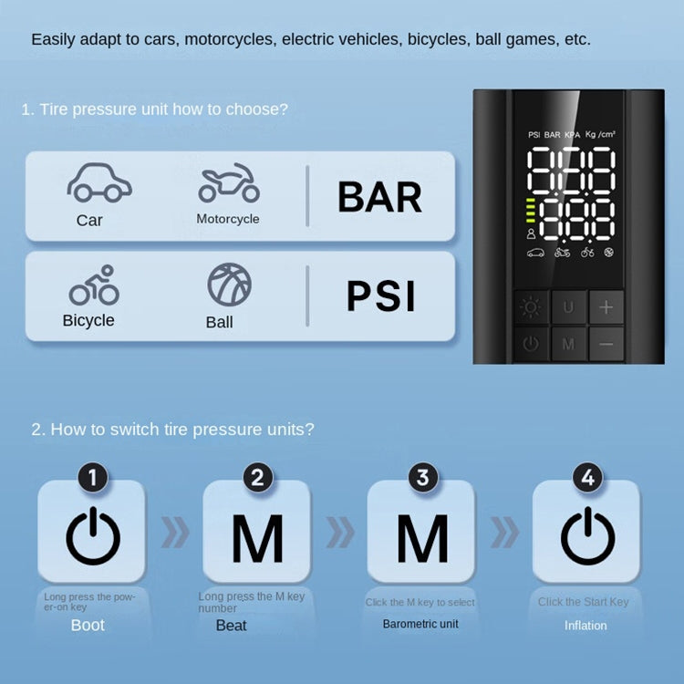 T6 Car Digital Display Portable Smart Electric Wireless Air Pump