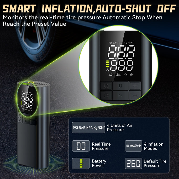T8 Car Digital Display Portable Smart Electric Wireless Air Pump