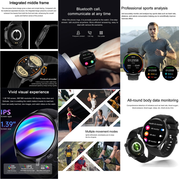 ZW63 1.39 inch Round Screen Smart Watch, Heart Rate / Blood Pressure / Blood Sugar / Blood Oxygen / Body Temperature / MET Test