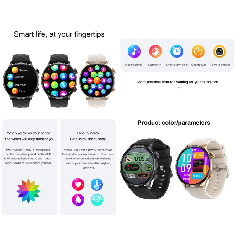 ZW63 1.39 inch Round Screen Smart Watch, Heart Rate / Blood Pressure / Blood Sugar / Blood Oxygen / Body Temperature / MET Test