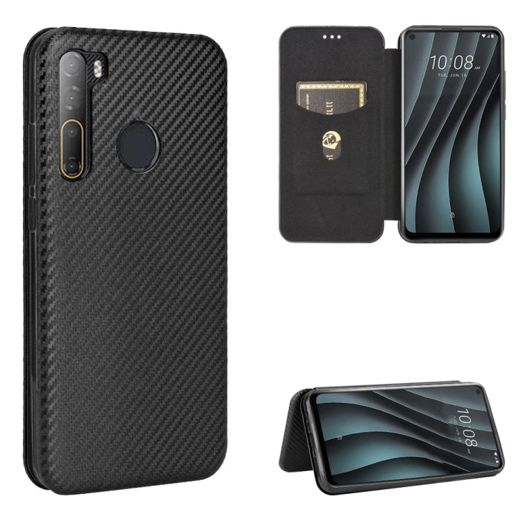 Carbon Fiber Texture Magnetic Horizontal Flip TPU + PC + PU Leather Case with Card Slot — For LG K51 / Q51