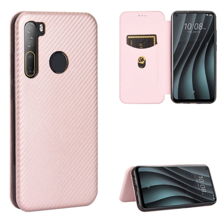 Carbon Fiber Texture Magnetic Horizontal Flip TPU + PC + PU Leather Case with Card Slot — For LG Q70
