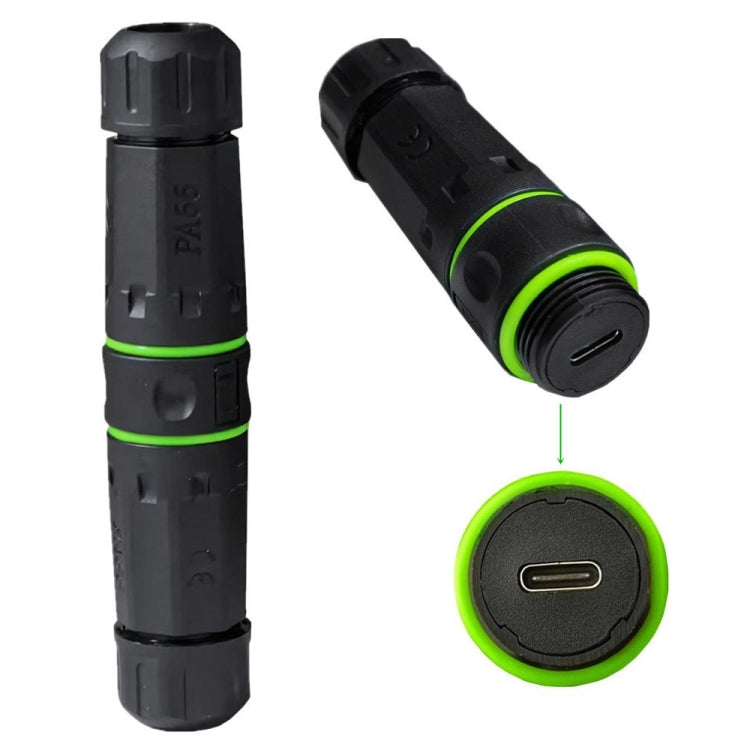 10Gpbs Outdoor IP68 Waterproof Single Port Type-C Female to Female Straight Coupler Adapter