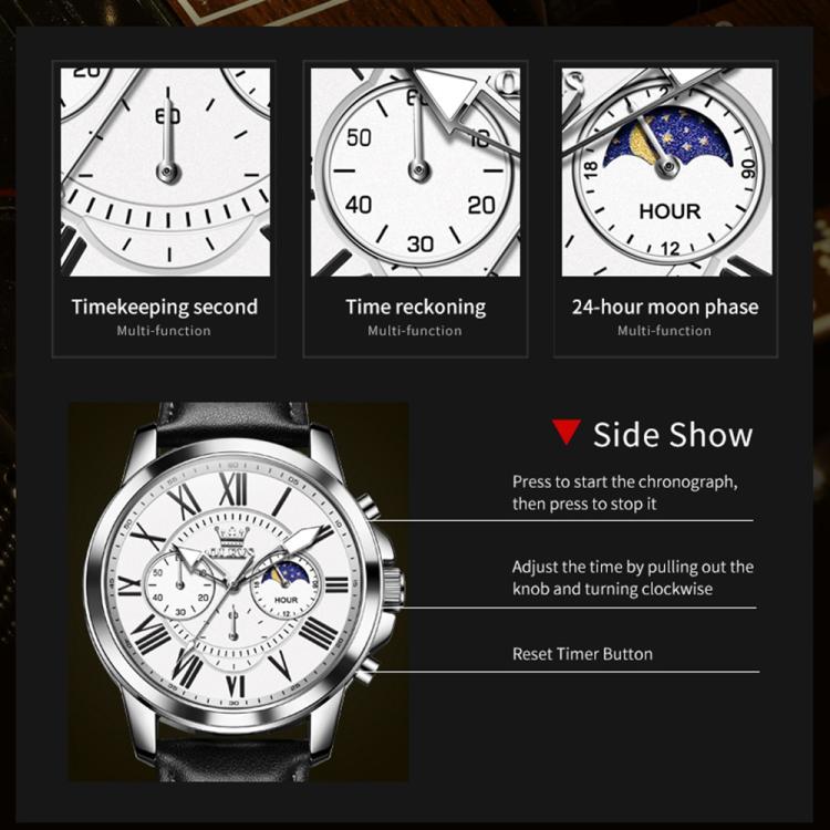 OLEVS 3632 Men Multifunctional Large Dial Luminous Waterproof Quartz Watch — Brown + Black Gold