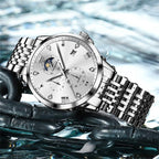 OLEVS 2925 Men Multifunctional Waterproof Luminous Quartz Watch — Silver Black