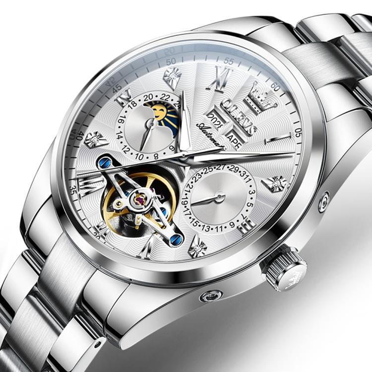 OLEVS 7028 Men Multifunctional Luminous Waterproof Mechanical Watch — White