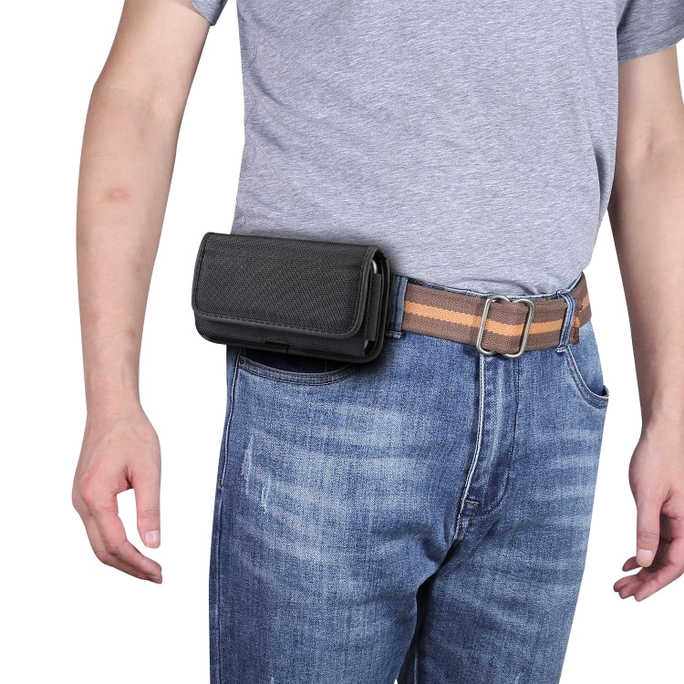Durable Oxford Cloth Horizontal Plate Hanging Waist Phone Waist Pack Leather Case with Card Slot, Suitable for 5.5-6.7 inch Smartphones