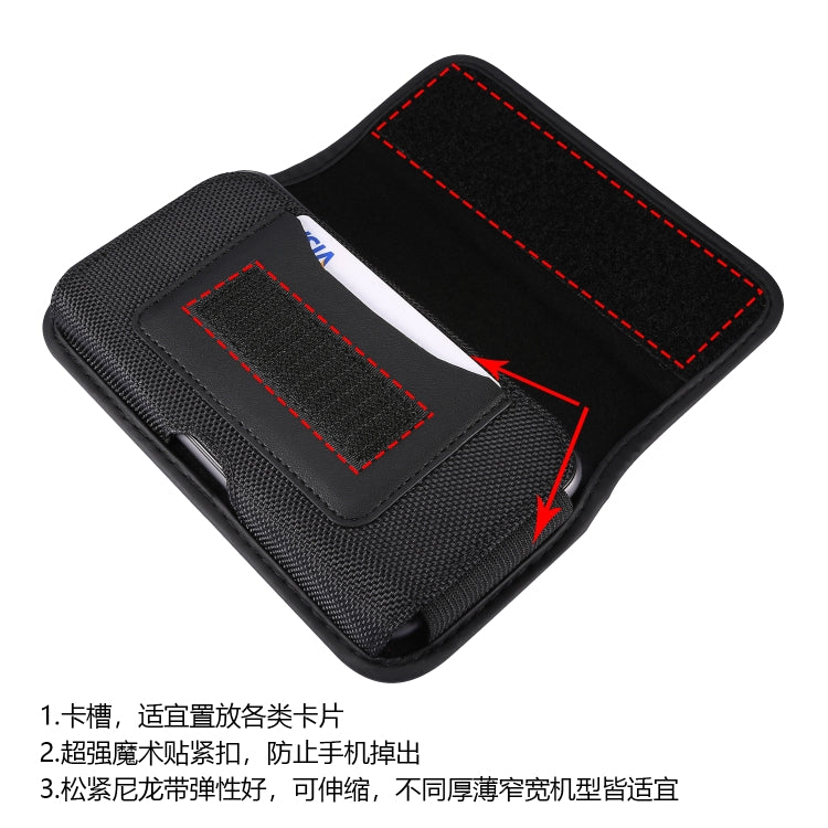 Durable Oxford Cloth Horizontal Plate Hanging Waist Phone Waist Pack Leather Case with Card Slot, Suitable for 5.5-6.7 inch Smartphones