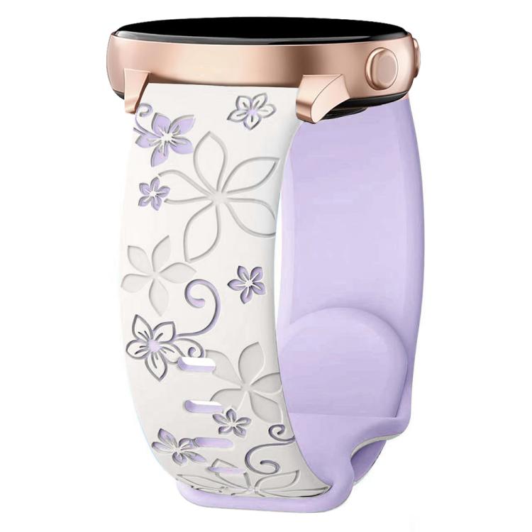 Two Color Bauhinia Embossed Silicone Watch Band — White Purple