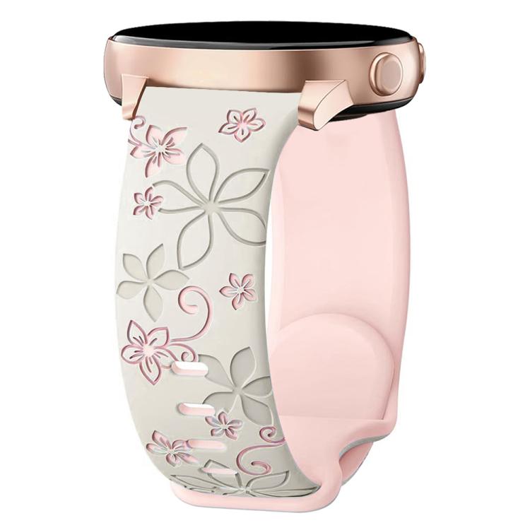 Two Color Bauhinia Embossed Silicone Watch Band — Starlight Pink