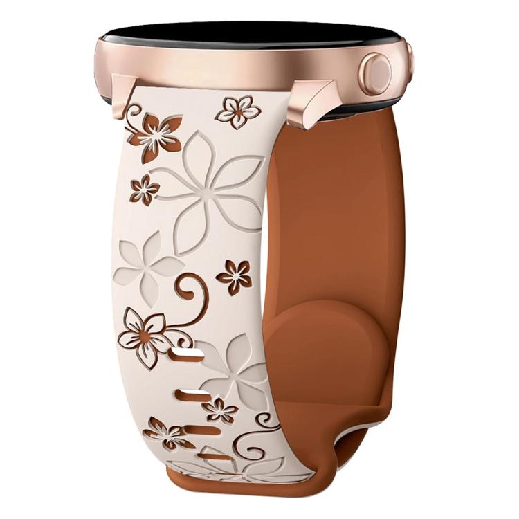 Two Color Bauhinia Embossed Silicone Watch Band — Starlight Brown