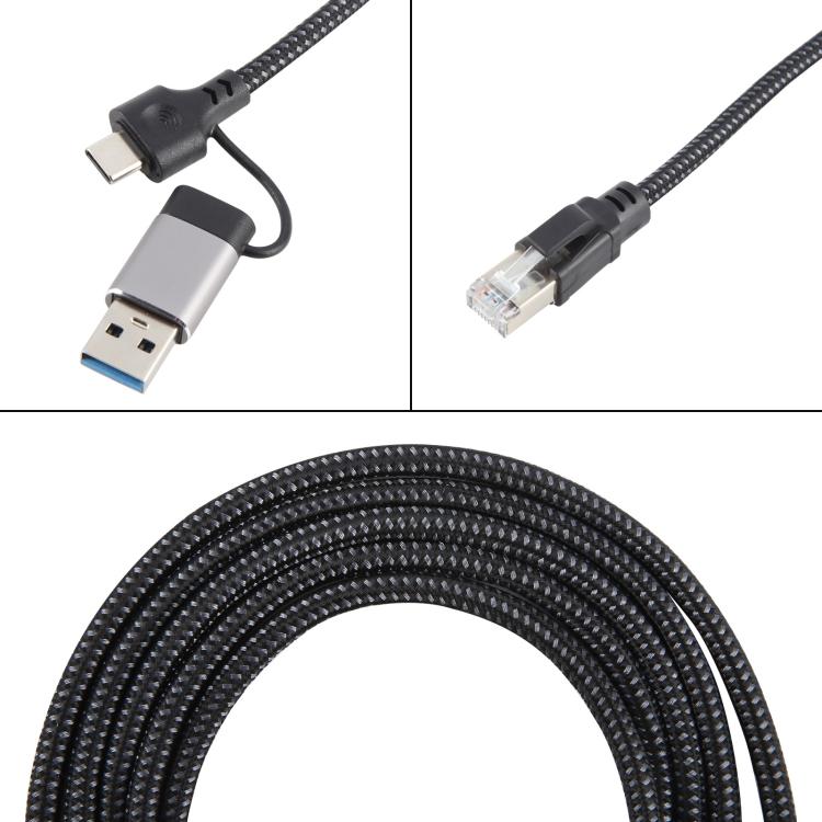 2m RJ45 to USB-C / Type-C Side Bend High Speed Network Card Ethernet Cable — view 3